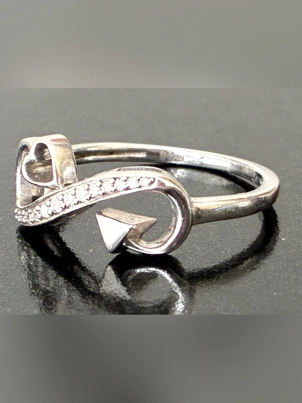925 Sterling Silver Heart Arrow Ring with Natural Diamond